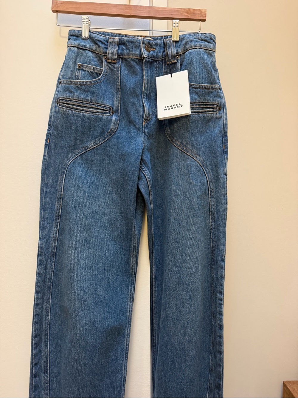 Isabel Marant Mid Blue High-Rise Jeans with Curved Seam Detail